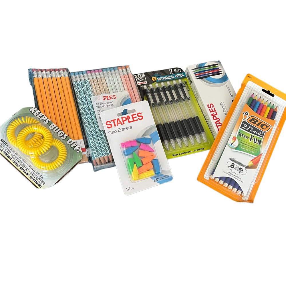 School, Office, home supplies.  Bundle with various types of pencils, erasers.